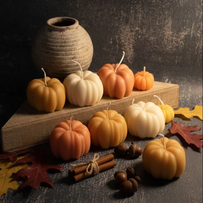 Sculptural pumpkin candle